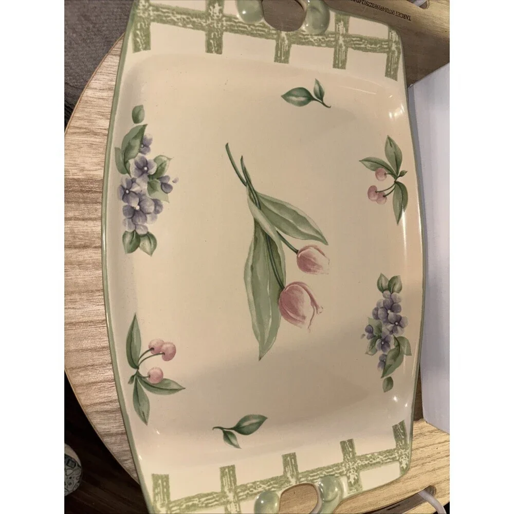 Vintage Pfaltzgraff Garden Party Set Three Graduating Trays Platters Rectangle
